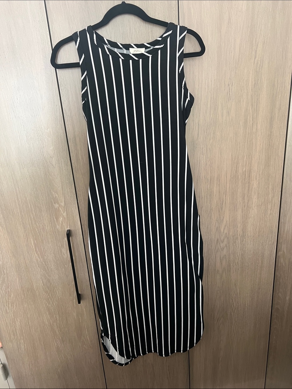 Pinc Black and White Vertical Stripe Sleeveless Dress